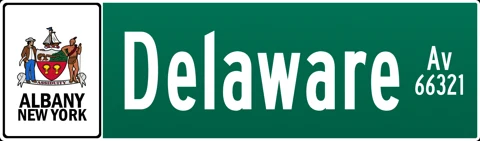 Delaware Av street sign, Albany